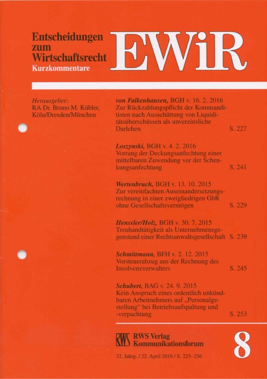 Zum Artikel "EWiR 8/2016, S. 225-226"